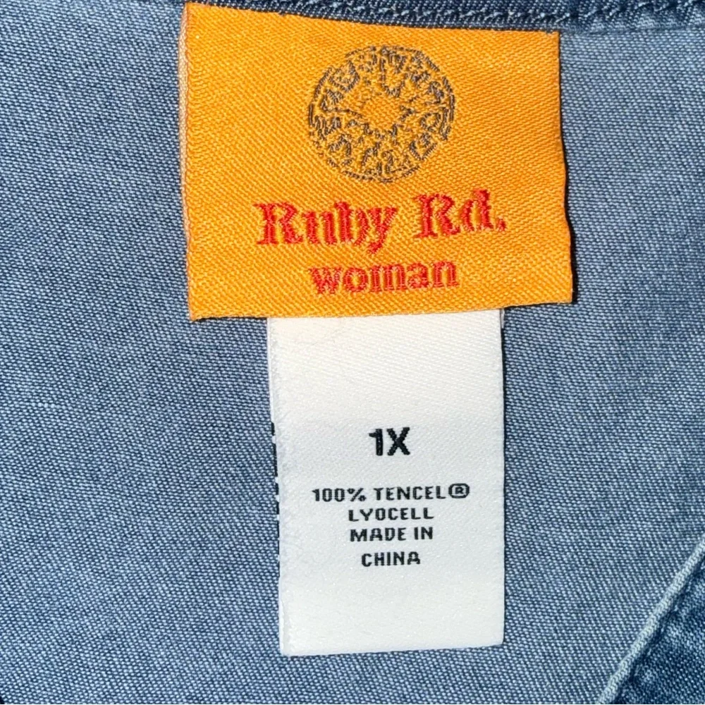 Ruby Rd. Light Blue Denim Blouse - Picture 2 of 5